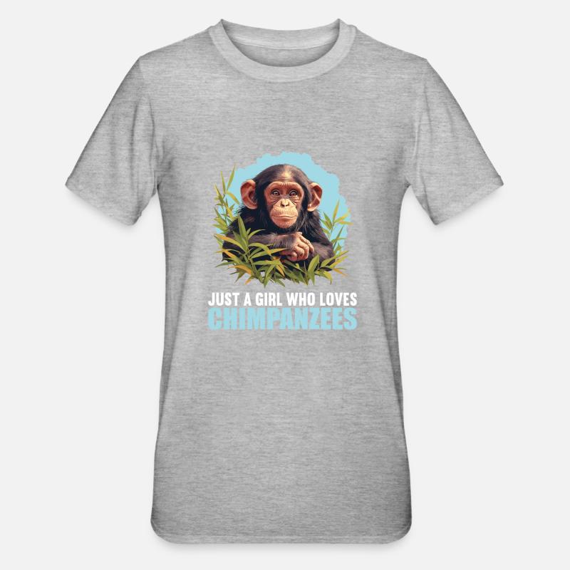 Chimpanzee Schimpansen Schimpanse - Unisex Polycotton T-Shirt - Grau meliert