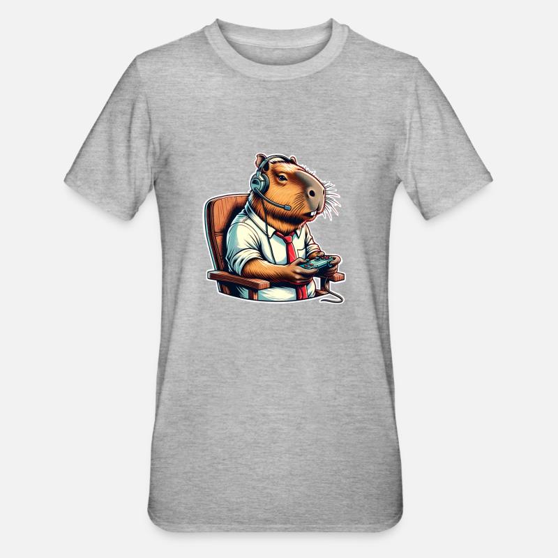 Capybara Gaming Nerd - Unisex Polycotton T-Shirt - heather grey