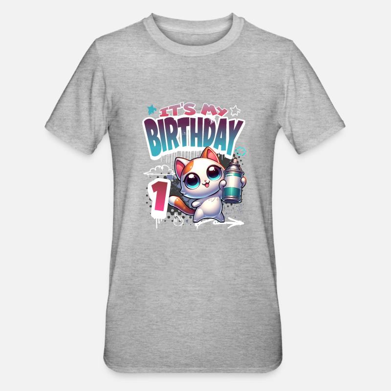 1er anniversaire chat graffiti - T-shirt polycoton Unisexe - gris chiné