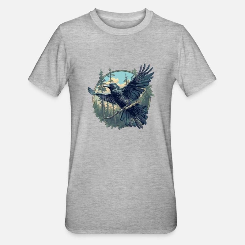 Krähen Krähe - Unisex Polycotton T-Shirt - Grau meliert