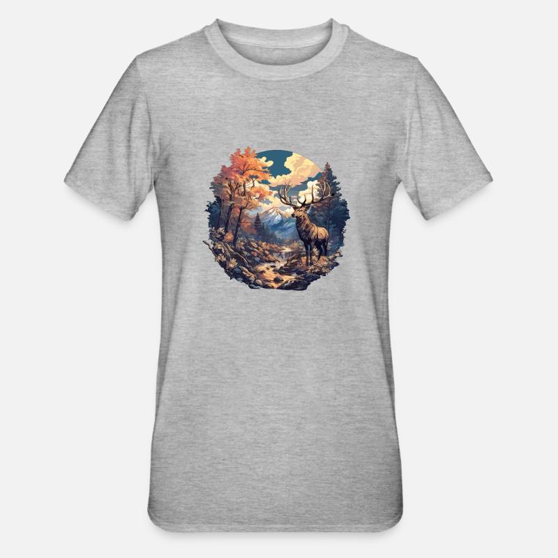 Hirsche Hirsch - Unisex Polycotton T-Shirt - Grau meliert