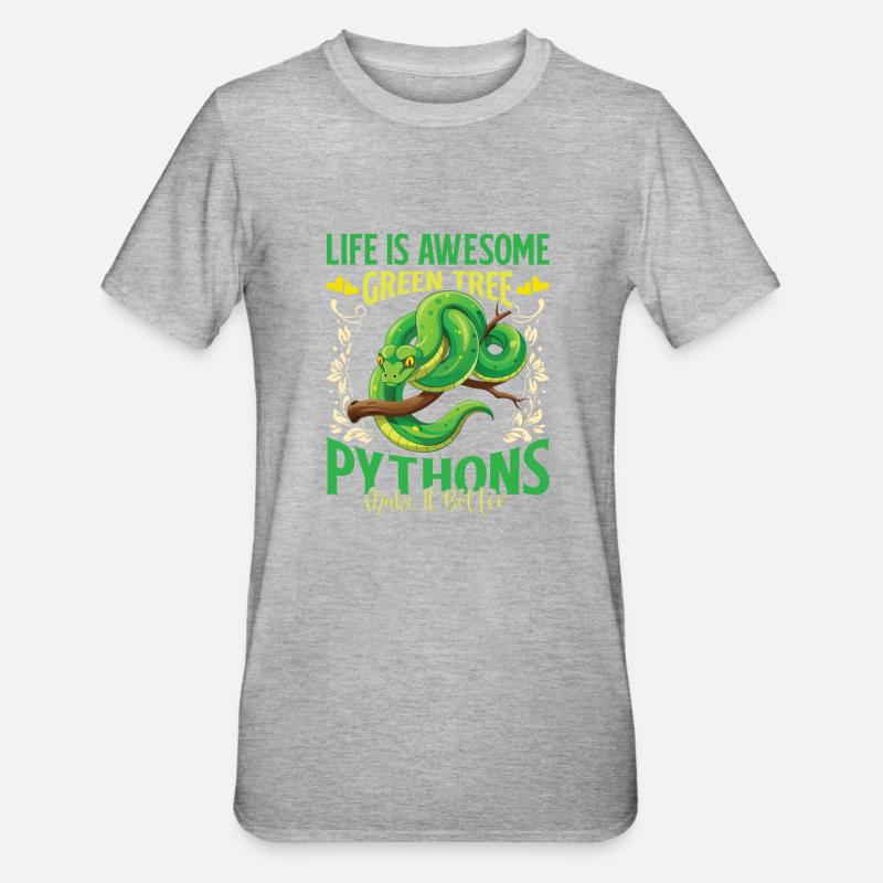 Grønt træ Python - Unisex polycotton T-shirt - grå meleret