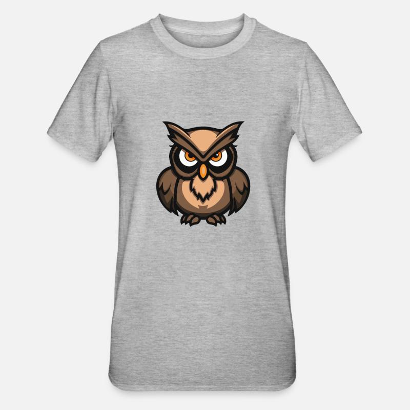 Eule Comic - Unisex Polycotton T-Shirt - Grau meliert