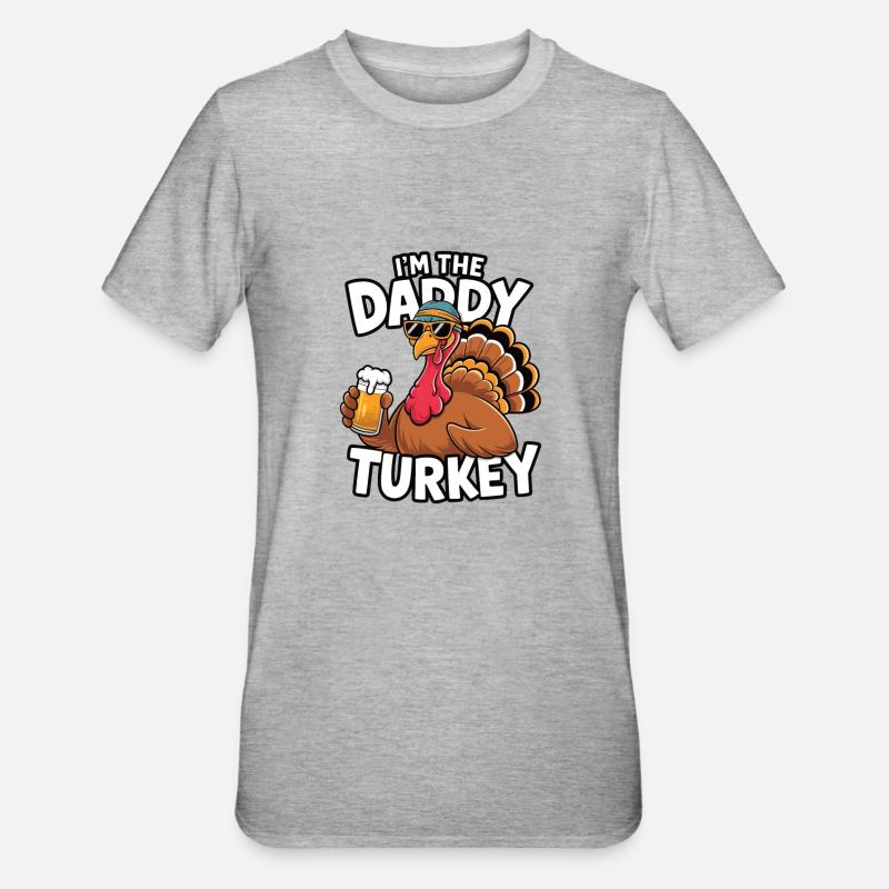 Papa Dinde Thanksgiving - T-shirt polycoton Unisexe - gris chiné