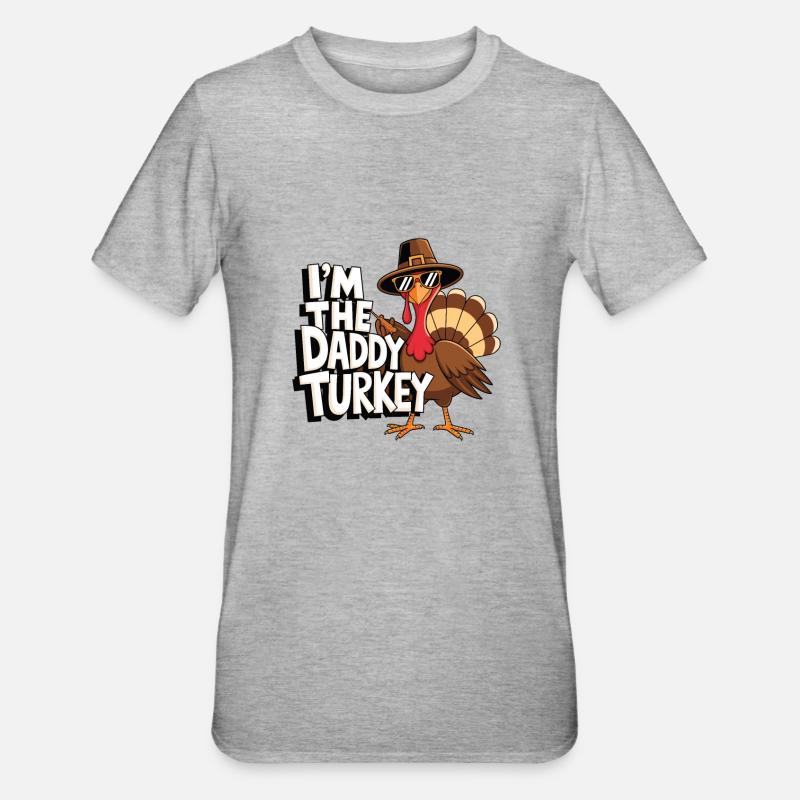 Papa Dinde Thanksgiving - T-shirt polycoton Unisexe - gris chiné