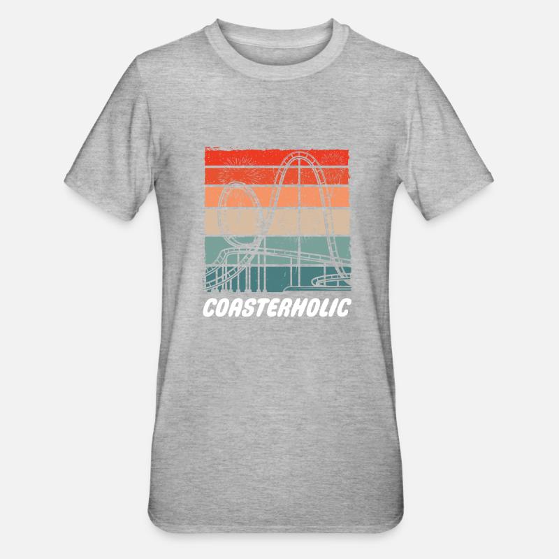 Coasterholic, Freizeitpark, Rummelplatz Achterbahn - Unisex Polycotton T-Shirt - Grau meliert