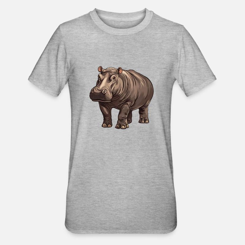 Nilpferd Flußpferd - Unisex Polycotton T-Shirt - Grau meliert