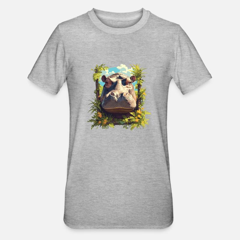 Nilpferd Flußpferd - Unisex Polycotton T-Shirt - Grau meliert