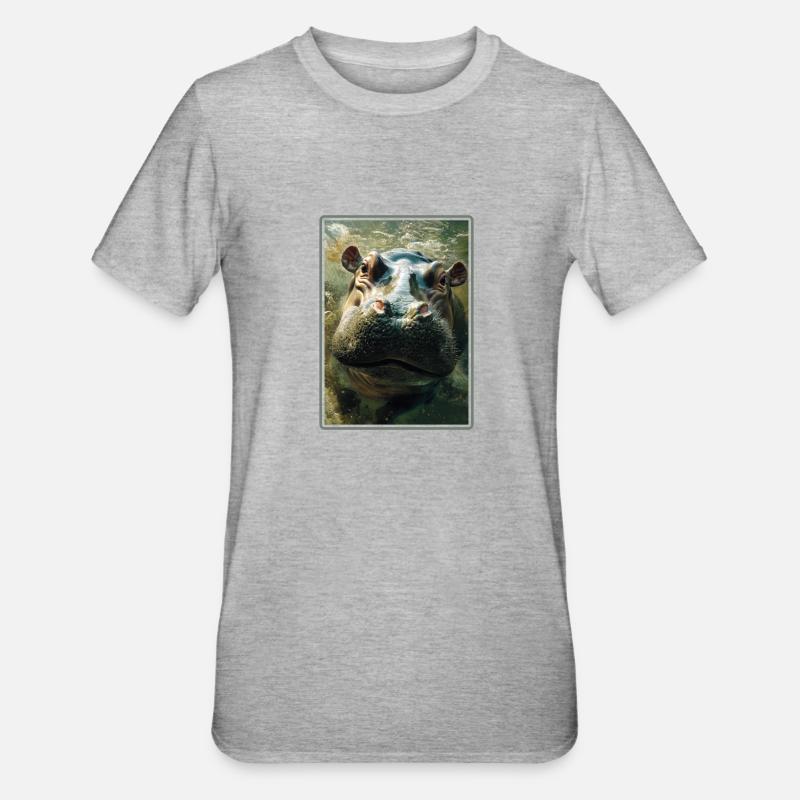 Nilpferd Flußpferd - Unisex Polycotton T-Shirt - Grau meliert