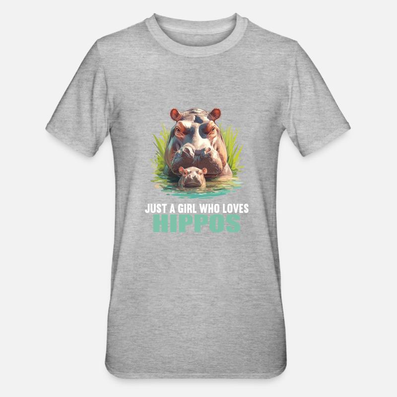 Nilpferd Flußpferd - Unisex Polycotton T-Shirt - Grau meliert