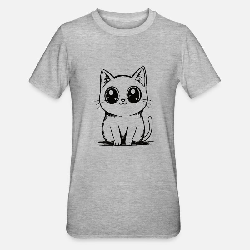 Chat Anime - T-shirt polycoton Unisexe - gris chiné