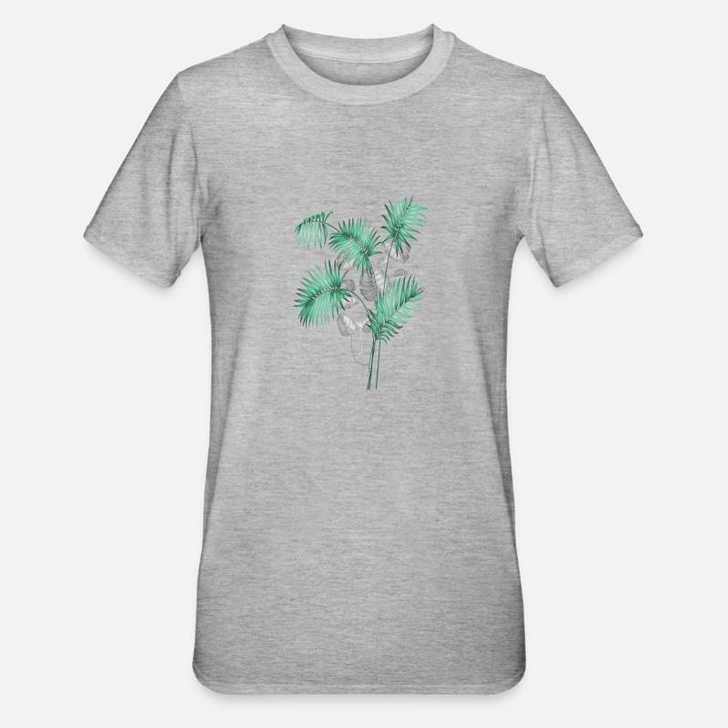 Conception de feuilles tropicales - T-shirt polycoton Unisexe - gris chiné