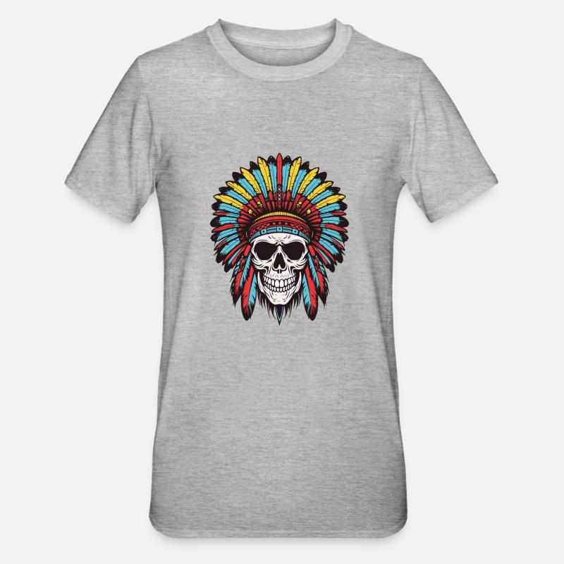 Crâne de chef indien Apache - T-shirt polycoton Unisexe - gris chiné
