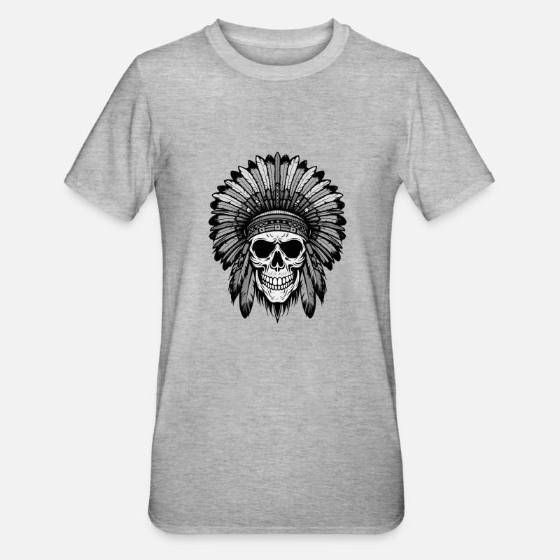 Crâne de chef indien Apache - T-shirt polycoton Unisexe - gris chiné