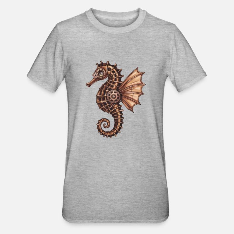 Design complexe d’hippocampe Steampunk - T-shirt polycoton Unisexe - gris chiné