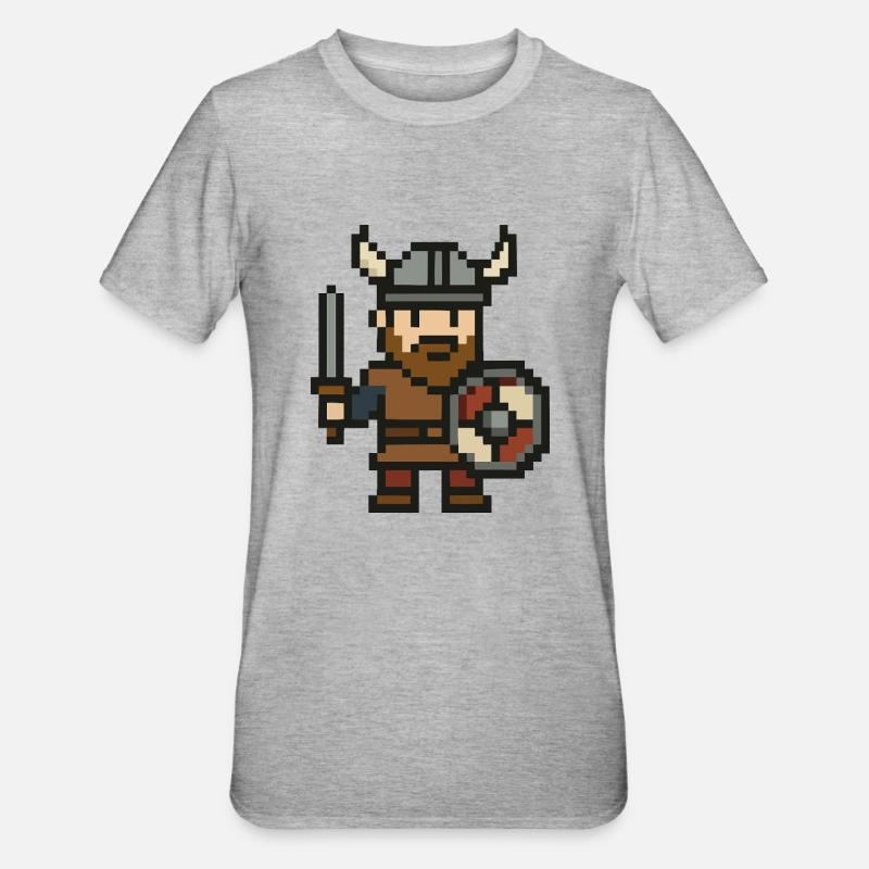 wikinger comic pixel - Unisex Polycotton T-Shirt - Grau meliert