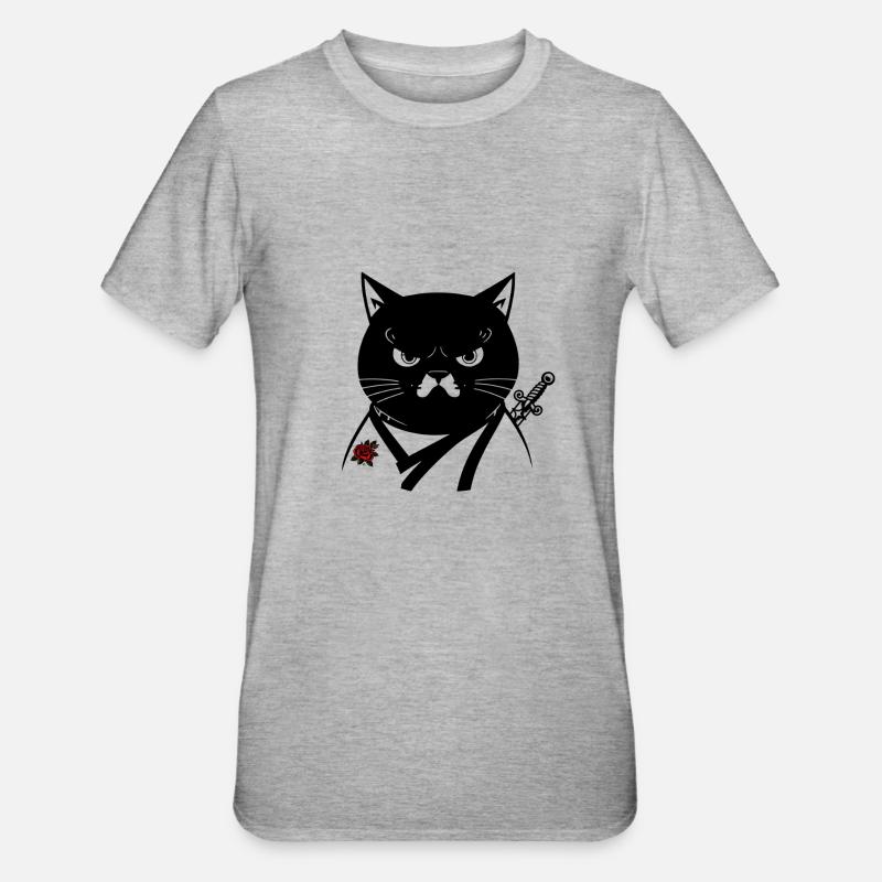 Die Samurai-Katze, die Bushido-Katze - Unisex Polycotton T-Shirt - Grau meliert