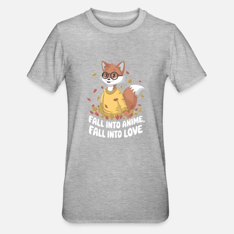 Fall Into Anime Fox Design - Unisex Polycotton T-Shirt - Grau meliert