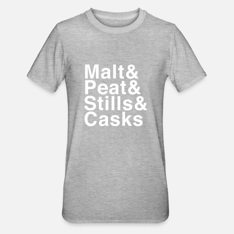 Malt & Peat & Stills & Casks - Unisex Polycotton T-Shirt - heather grey