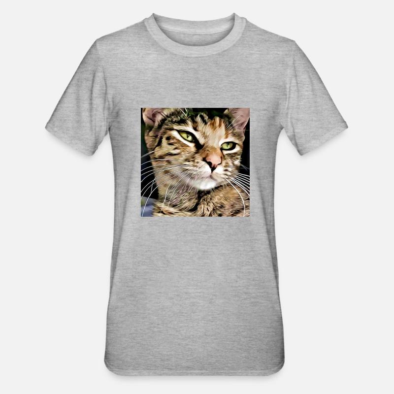 Portrait de chat tabby - T-shirt polycoton Unisexe - gris chiné