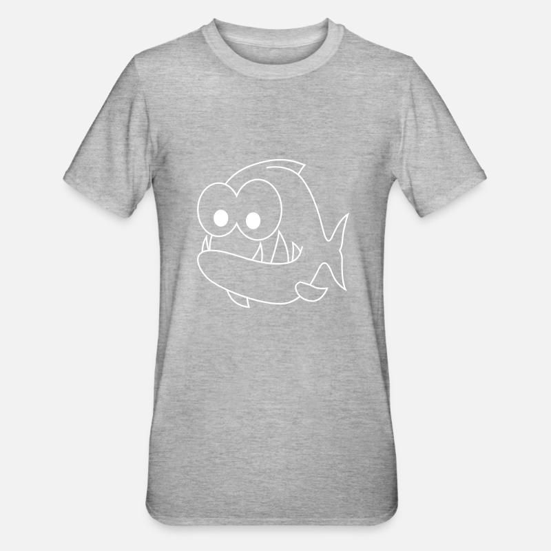 Piranha Comic Tier - Unisex Polycotton T-Shirt - Grau meliert
