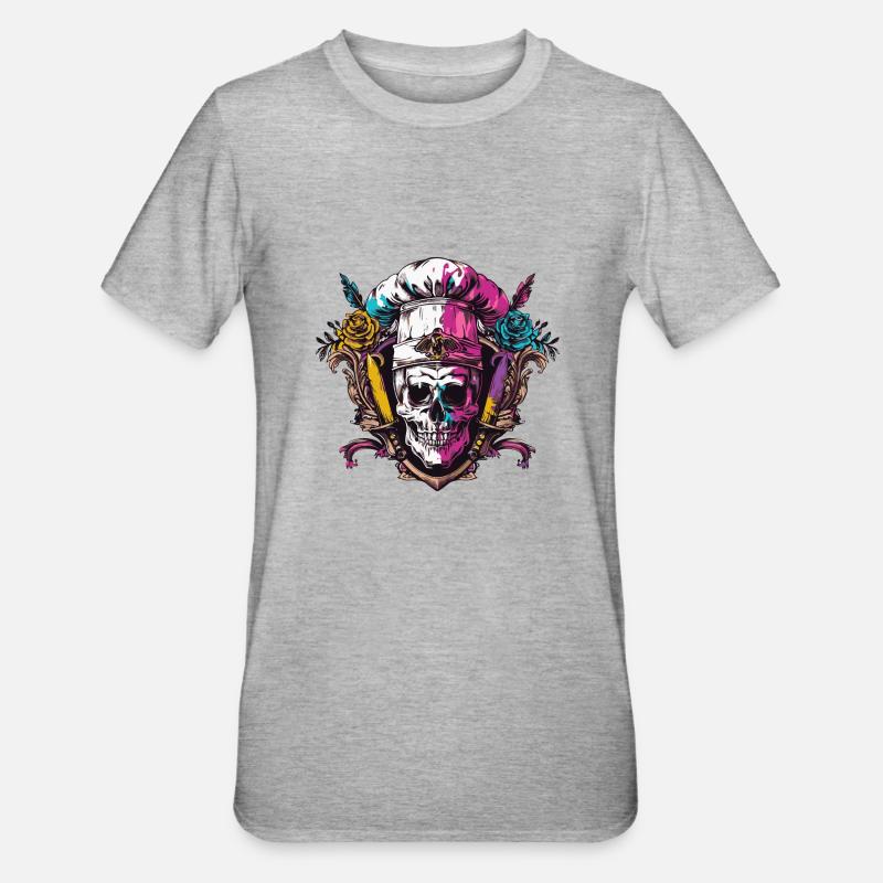 Koch Skull Skeleton Chef Crest - Unisex Polycotton T-Shirt - heather grey