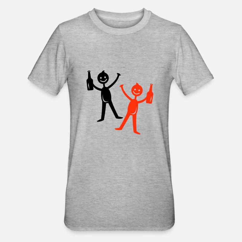 Bière buvant Figurine bâton - T-shirt polycoton Unisexe - gris chiné