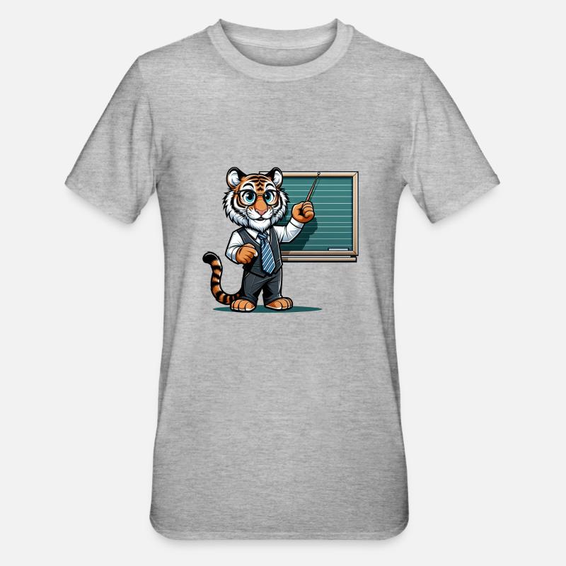 Professeur de tigre mignon - T-shirt polycoton Unisexe - gris chiné