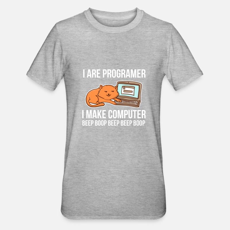 Programmeur-chat-humour pour coder et - T-shirt polycoton Unisexe - gris chiné