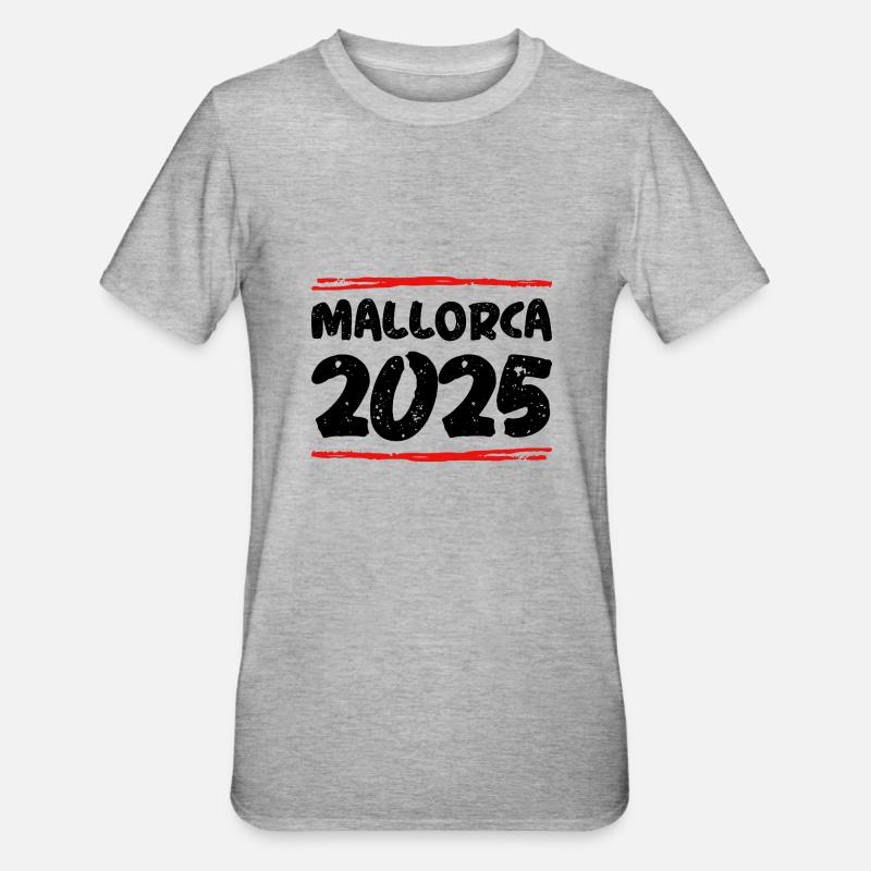 Majorque 2025 Spruch - T-shirt polycoton Unisexe - gris chiné