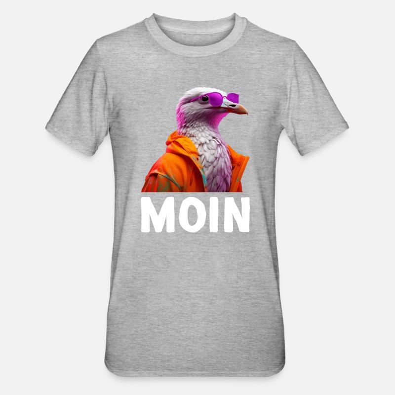 Möwe mit Sonnenbrille Moin Coole Möwen Seevogel - Unisex Polycotton T-Shirt - Grau meliert