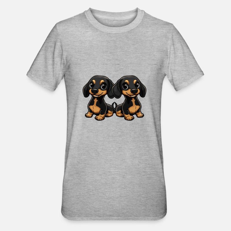 Dackel DachsHund Comic - Unisex Polycotton T-Shirt - Grau meliert