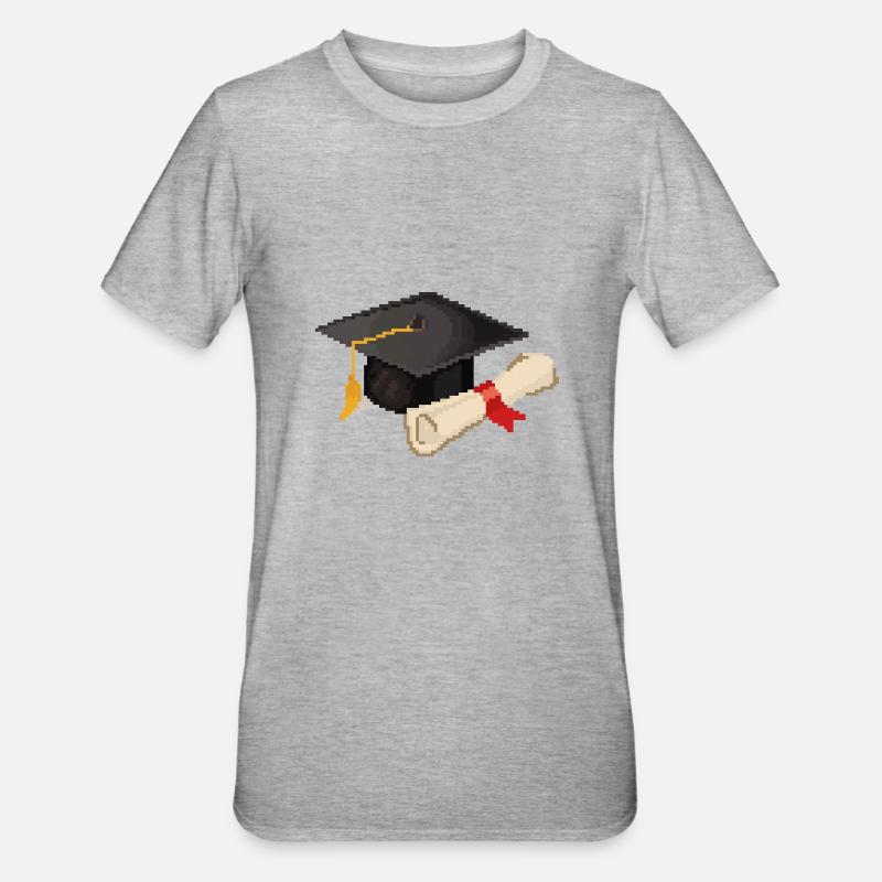 Retro Pixel Uni Abschluss - Unisex Polycotton T-Shirt - Grau meliert