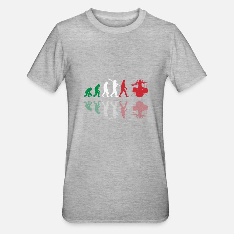 Evolution de l’homme Drums Band Retro Vintage Drummer - T-shirt polycoton Unisexe - gris chiné