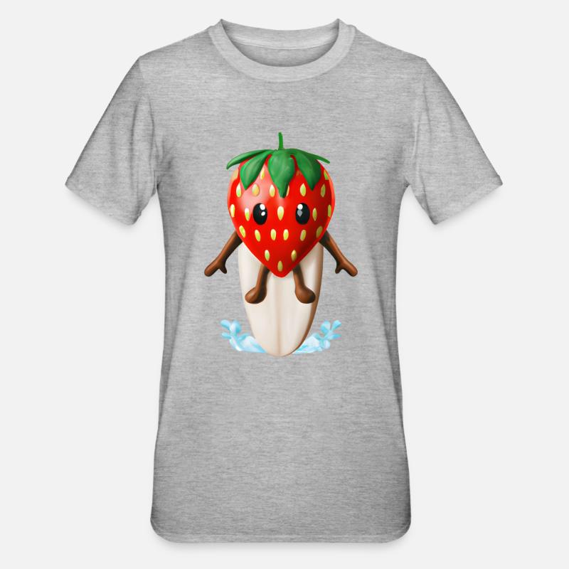 Fraise sur planche de surf - T-shirt polycoton Unisexe - gris chiné