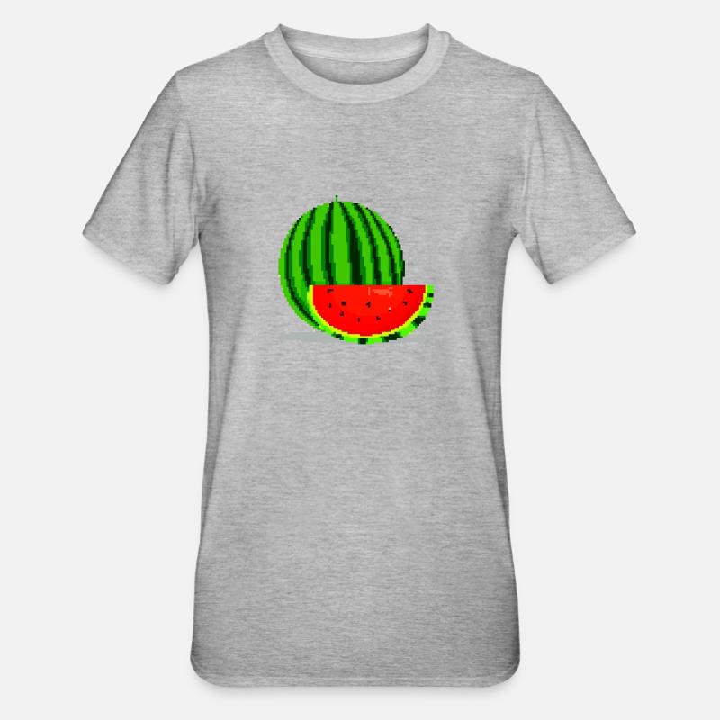 Pixel Art Melone - Unisex Polycotton T-Shirt - Grau meliert