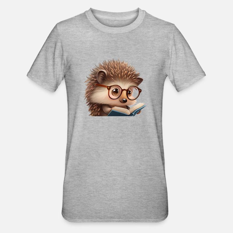 Lecture de hérisson mignon - T-shirt polycoton Unisexe - gris chiné