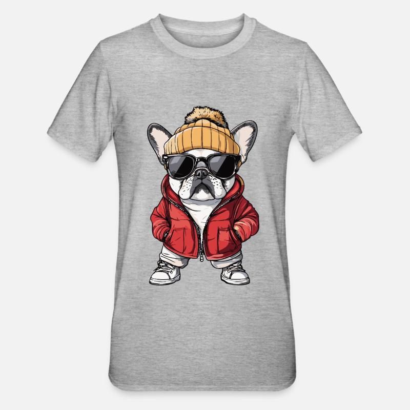 French Buldog Dog Cool Comic - Unisex Polycotton T-Shirt - heather grey