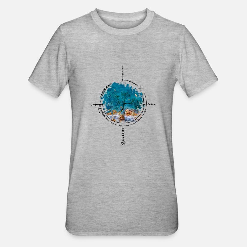 Compass with tree reflection - photo version - Unisex Polycotton T-Shirt - heather grey