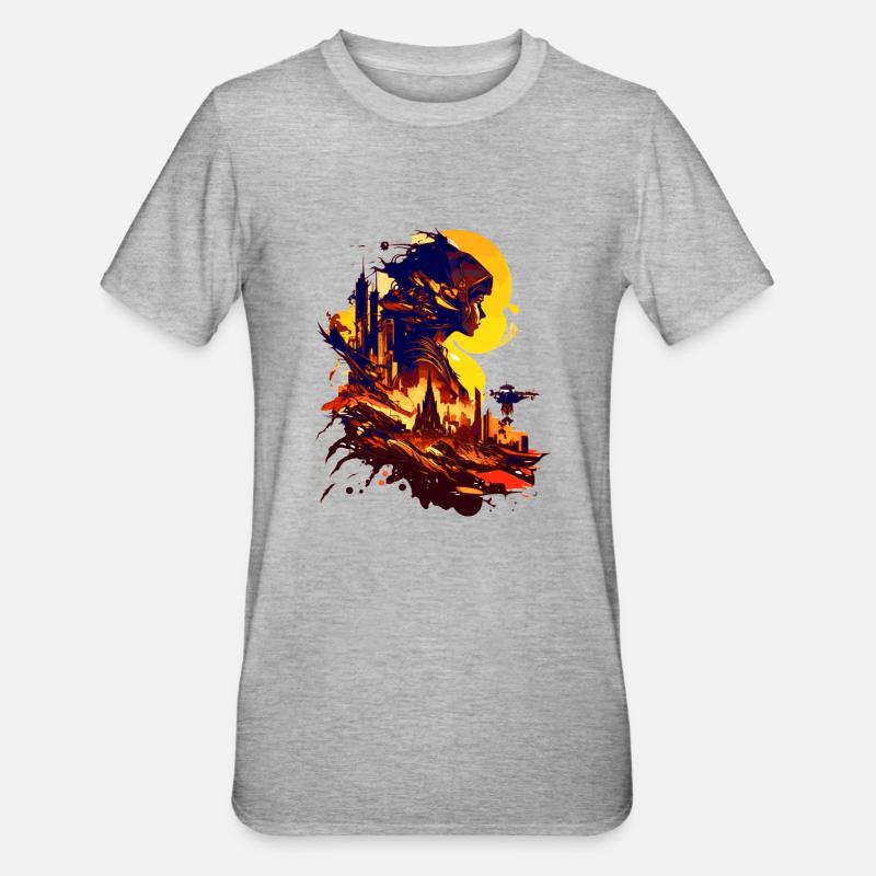 Science-fiction sur une planète extraterrestre dans l’espace - T-shirt polycoton Unisexe - gris chiné