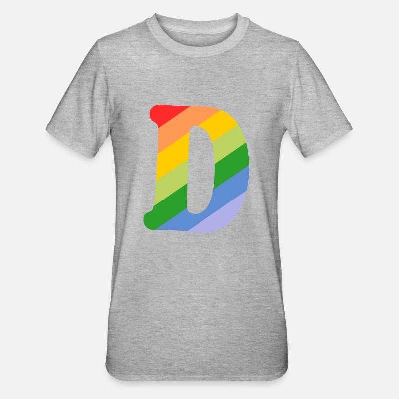 Buchstabe D Regenbogen - Unisex Polycotton T-Shirt - Grau meliert