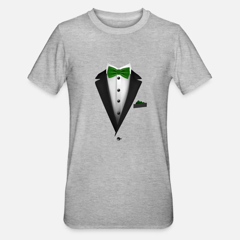 Tuxedo avec un nœud papillon vert pour les mariages et - T-shirt polycoton Unisexe - gris chiné