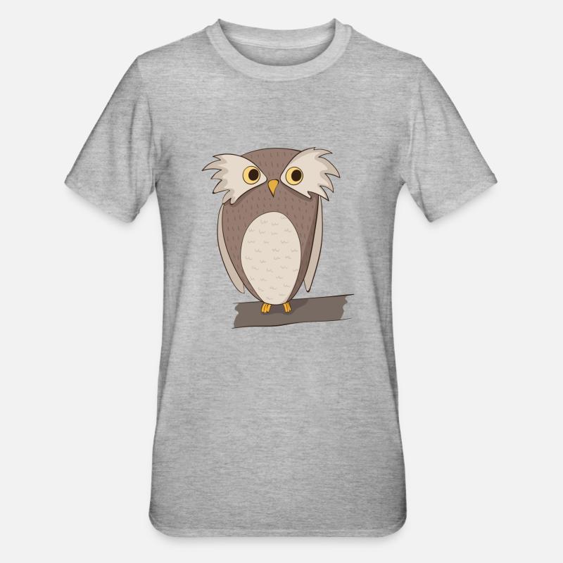 Eule Comic - Unisex Polycotton T-Shirt - Grau meliert