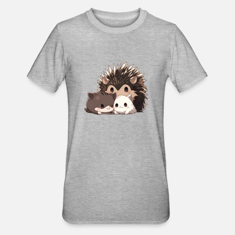 Igel mit Katzen - Unisex Polycotton T-Shirt - Grau meliert