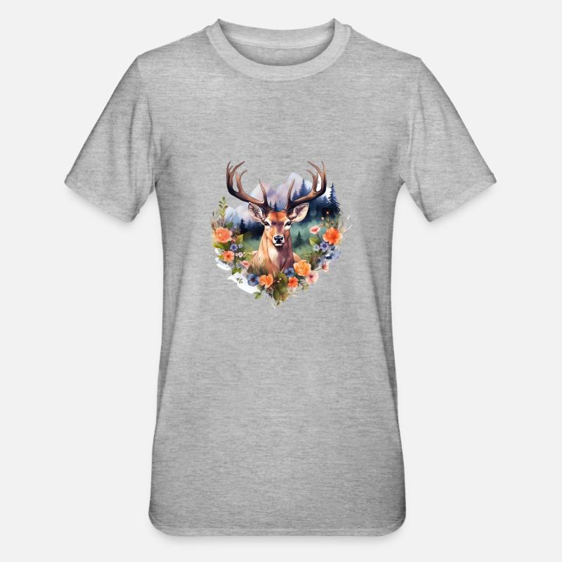 Ersatz Dirndl Hirschgeweih Hirsch - Unisex Polycotton T-Shirt - Grau meliert