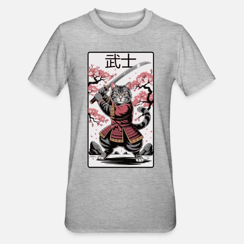 Chat guerrier – Puissance de l’anime - T-shirt polycoton Unisexe - gris chiné