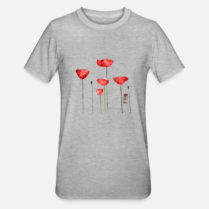 Maus Mohn Tier Sommer witzig frech - Unisex Polycotton T-Shirt - Grau meliert
