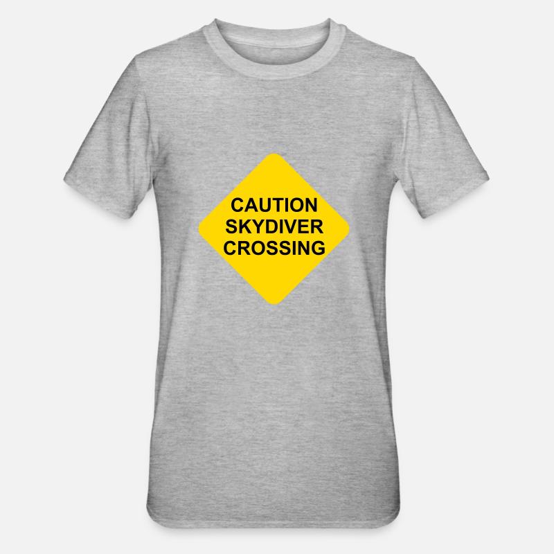 Shield Caution Skydiver Crossing - Unisex Polycotton T-Shirt - heather grey
