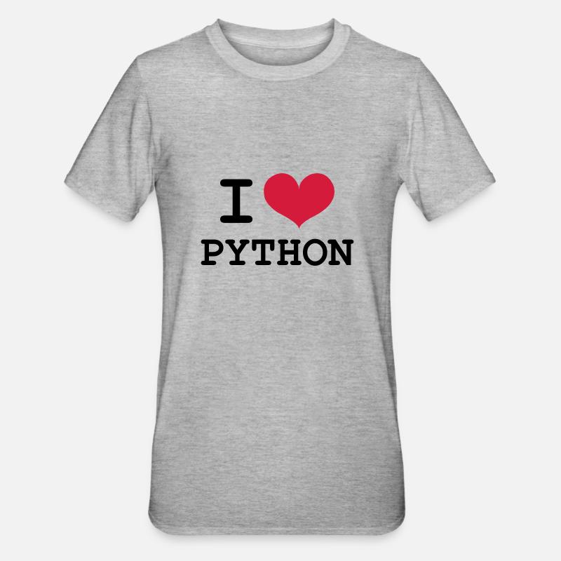 I Love Python - T-shirt polycoton Unisexe - gris chiné