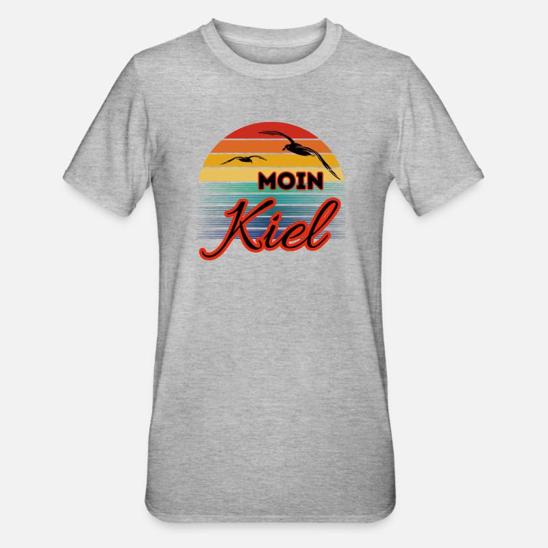 Moin Kiel avec mouette dans un style rétro - T-shirt polycoton Unisexe - gris chiné